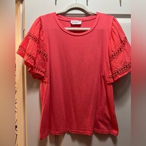 Women's Coral Pink Top with Ruffled Sleeves